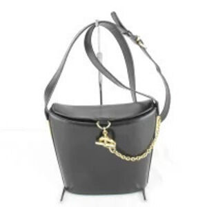 Celine Shoulder Bag Circle Black Gold Leather